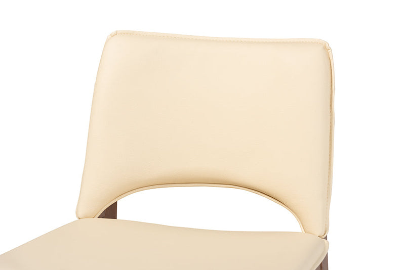Orella Beige Faux Leather Upholstered and Walnut Brown 2Pc Dining Chair Set Baxton