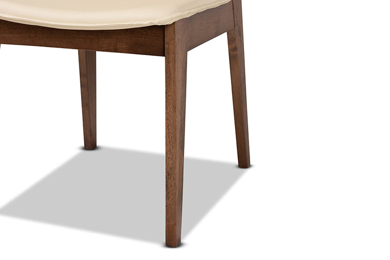 Orella Beige Faux Leather Upholstered and Walnut Brown 2Pc Dining Chair Set Baxton