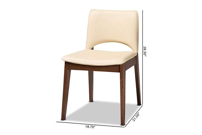 Orella Beige Faux Leather Upholstered and Walnut Brown 2Pc Dining Chair Set Baxton