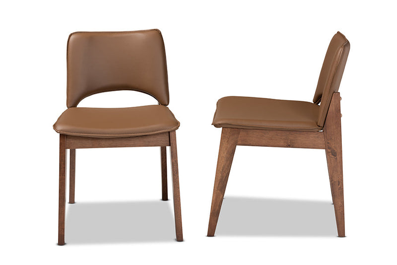 Orella Brown Faux Leather Upholstered and Walnut Brown 2Pc Dining Chair Set Baxton