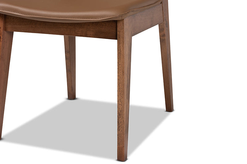 Orella Brown Faux Leather Upholstered and Walnut Brown 2Pc Dining Chair Set Baxton