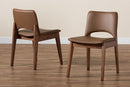 Orella Brown Faux Leather Upholstered and Walnut Brown 2Pc Dining Chair Set Baxton