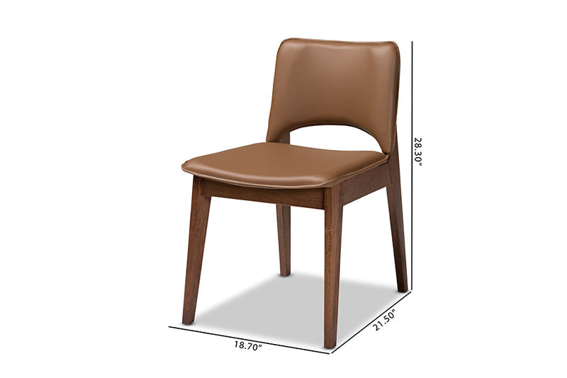 Orella Brown Faux Leather Upholstered and Walnut Brown 2Pc Dining Chair Set Baxton