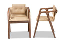 Alayna Beige Imitation Leather Walnut Brown 2Pc Dining Chair Set Baxton