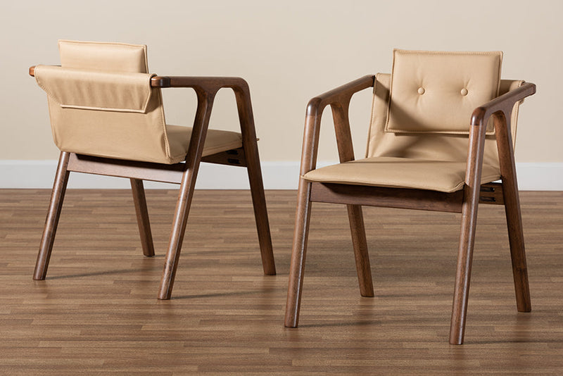Alayna Beige Imitation Leather Walnut Brown 2Pc Dining Chair Set Baxton