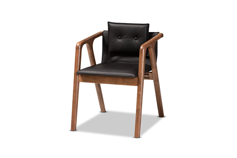 Alayna Black Imitation Leather Upholstered and Walnut Brown 7-Piece Dining Set Baxton