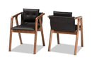 Alayna Black Imitation Leather Walnut Brown 2Pc Dining Chair Set Baxton