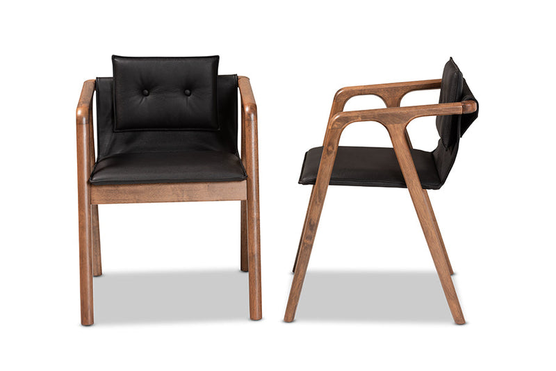 Alayna Black Imitation Leather Walnut Brown 2Pc Dining Chair Set Baxton