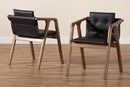 Alayna Black Imitation Leather Walnut Brown 2Pc Dining Chair Set Baxton
