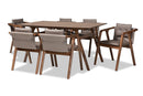 Alayna Gray Imitation Leather Upholstered and Walnut Brown 7-Piece Dining Set Baxton
