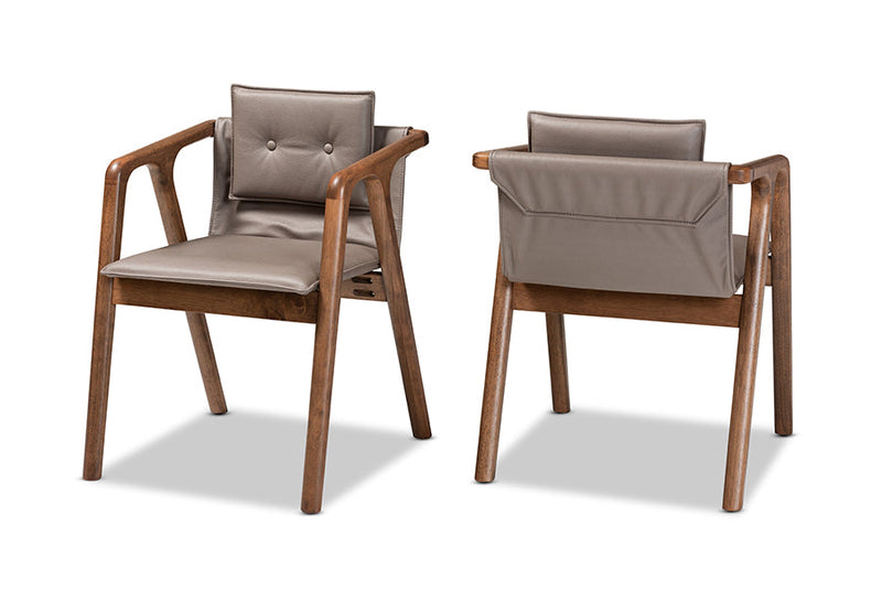 Alayna Gray Imitation Leather Walnut Brown 2Pc Dining Chair Set Baxton