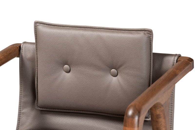 Alayna Gray Imitation Leather Walnut Brown 2Pc Dining Chair Set Baxton