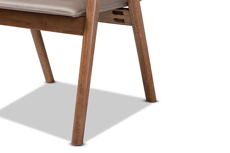Alayna Gray Imitation Leather Walnut Brown 2Pc Dining Chair Set Baxton
