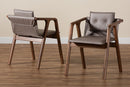 Alayna Gray Imitation Leather Walnut Brown 2Pc Dining Chair Set Baxton