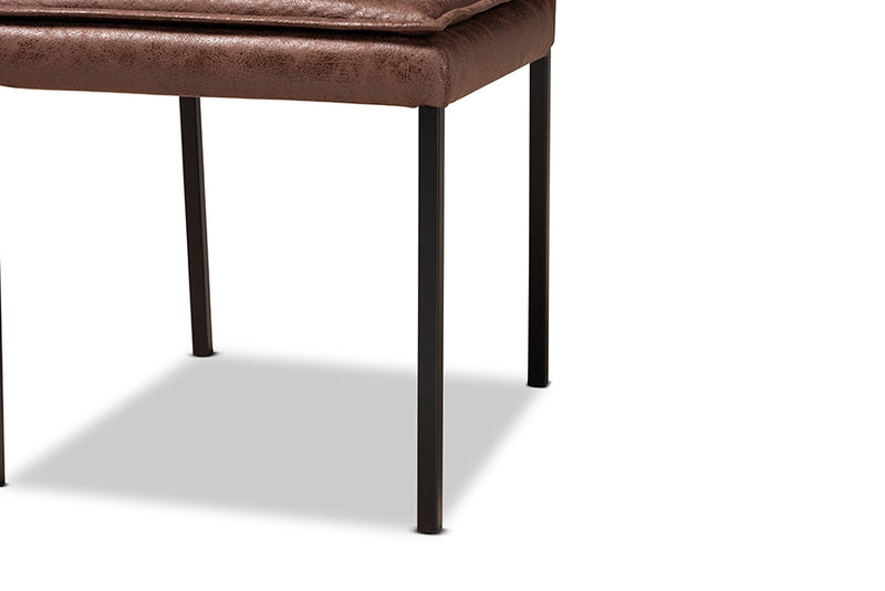 Farah Distressed Brown Fabric Black w/Walnut Brown 7-Piece Dining Set Baxton