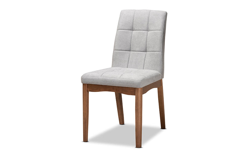 Mitchell Light Gray Fabric Upholstered and Walnut Brown 7-Piece Dining Set Baxton