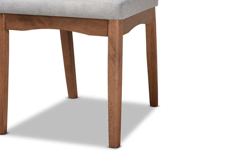 Mitchell Light Gray Fabric Upholstered and Walnut Brown 7-Piece Dining Set Baxton