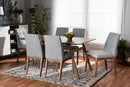 Mitchell Light Gray Fabric Upholstered and Walnut Brown 7-Piece Dining Set Baxton