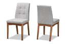 Mitchell Light Gray Fabric Upholstered and Walnut Brown 2Pc Dining Chair Set Baxton