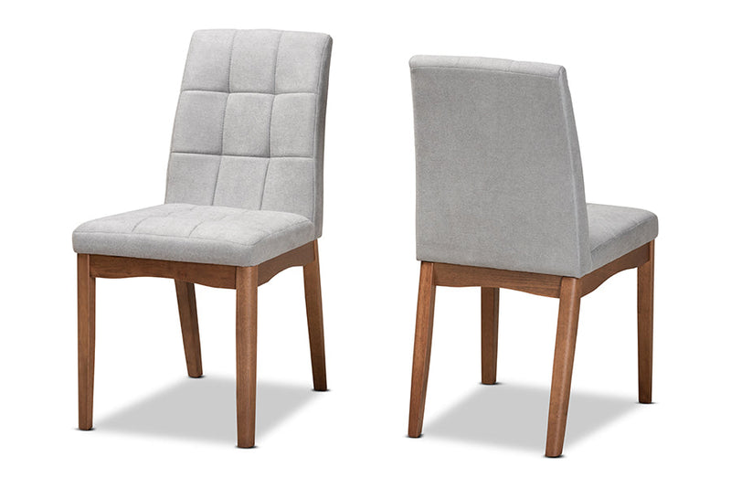 Mitchell Light Gray Fabric Upholstered and Walnut Brown 2Pc Dining Chair Set Baxton