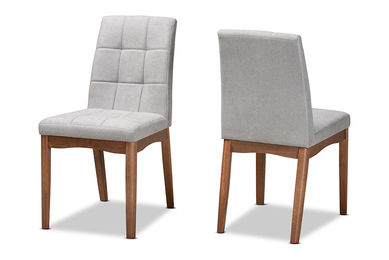 Mitchell Mid-Century Light Gray Fabric Upholstered and Walnut Brown Finished Wood 2-Piece Dining Chair Set