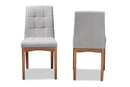 Mitchell Light Gray Fabric Upholstered and Walnut Brown 2Pc Dining Chair Set Baxton