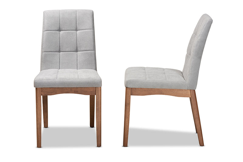 Mitchell Mid-Century Light Gray Fabric Upholstered and Walnut Brown Finished Wood 2-Piece Dining Chair Set