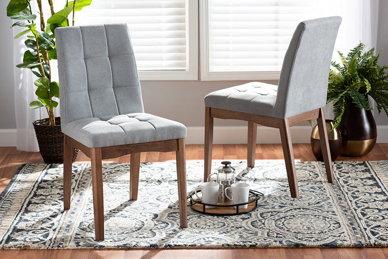 Mitchell Light Gray Fabric Upholstered and Walnut Brown 2Pc Dining Chair Set Baxton