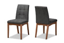 Mitchell Dark Gray Fabric Upholstered and Walnut Brown 2Pc Dining Chair Set Baxton