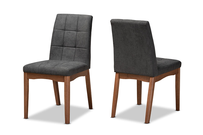 Mitchell Mid-Century Dark Gray Fabric Upholstered and Walnut Brown Finished Wood 2-Piece Dining Chair Set