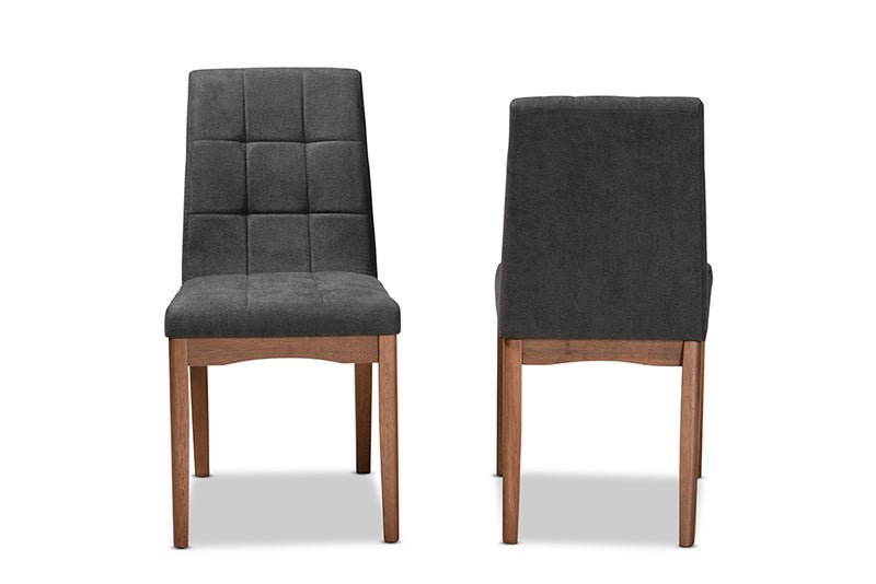 Mitchell Mid-Century Dark Gray Fabric Upholstered and Walnut Brown Finished Wood 2-Piece Dining Chair Set