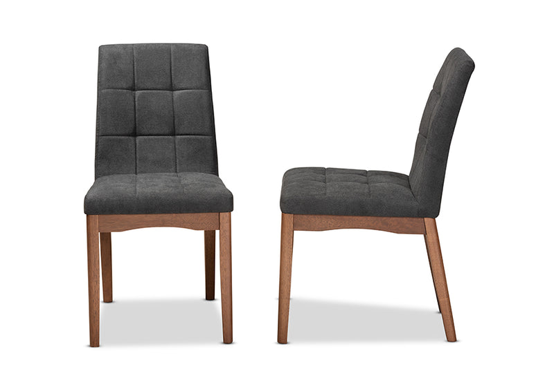 Mitchell Mid-Century Dark Gray Fabric Upholstered and Walnut Brown Finished Wood 2-Piece Dining Chair Set