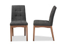 Mitchell Dark Gray Fabric Upholstered and Walnut Brown 2Pc Dining Chair Set Baxton