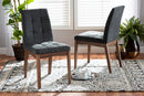 Mitchell Dark Gray Fabric Upholstered and Walnut Brown 2Pc Dining Chair Set Baxton