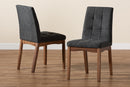 Mitchell Dark Gray Fabric Upholstered and Walnut Brown 2Pc Dining Chair Set Baxton