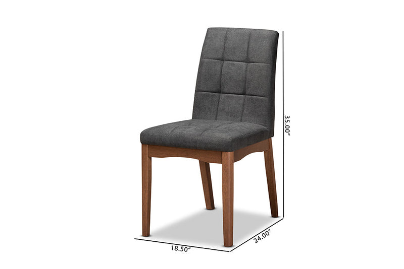 Mitchell Dark Gray Fabric Upholstered and Walnut Brown 2Pc Dining Chair Set Baxton
