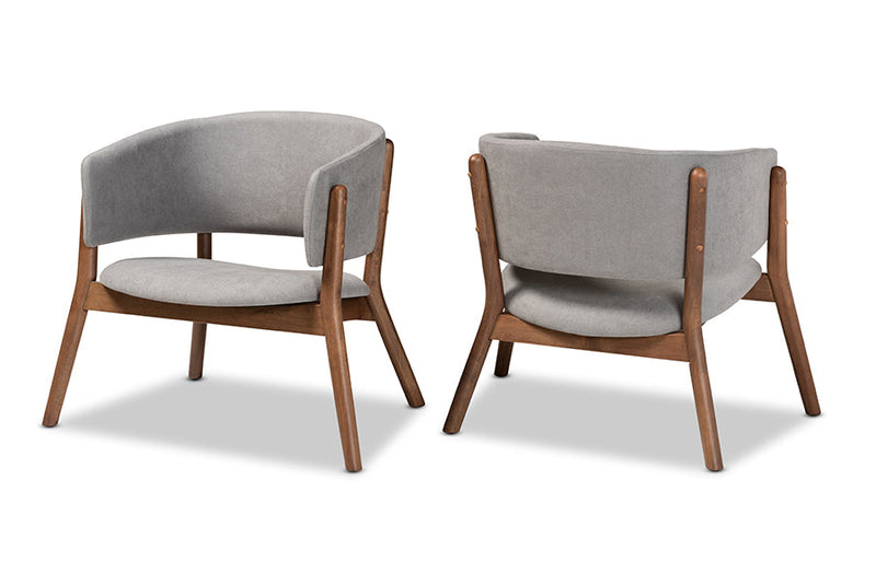 Nori Light Gray Fabric Walnut Brown 2Pc Living Room Accent Chair Set Baxton