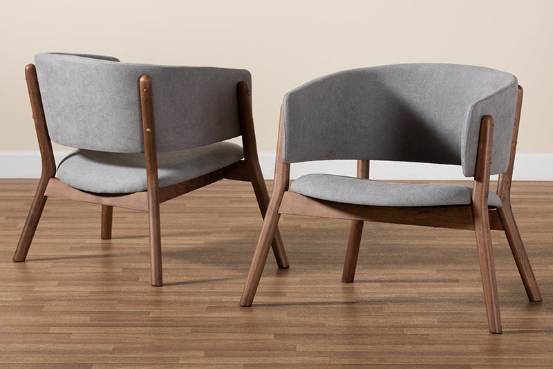 Nori Light Gray Fabric Walnut Brown 2Pc Living Room Accent Chair Set Baxton