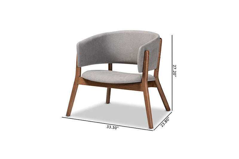 Nori Light Gray Fabric Walnut Brown 2Pc Living Room Accent Chair Set Baxton