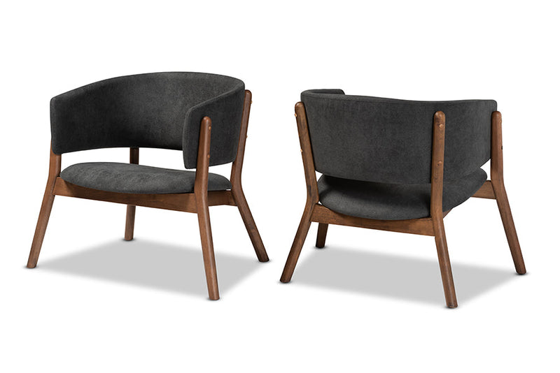 Nori Dark Gray Fabric Walnut Brown 2Pc Living Room Accent Chair Set Baxton