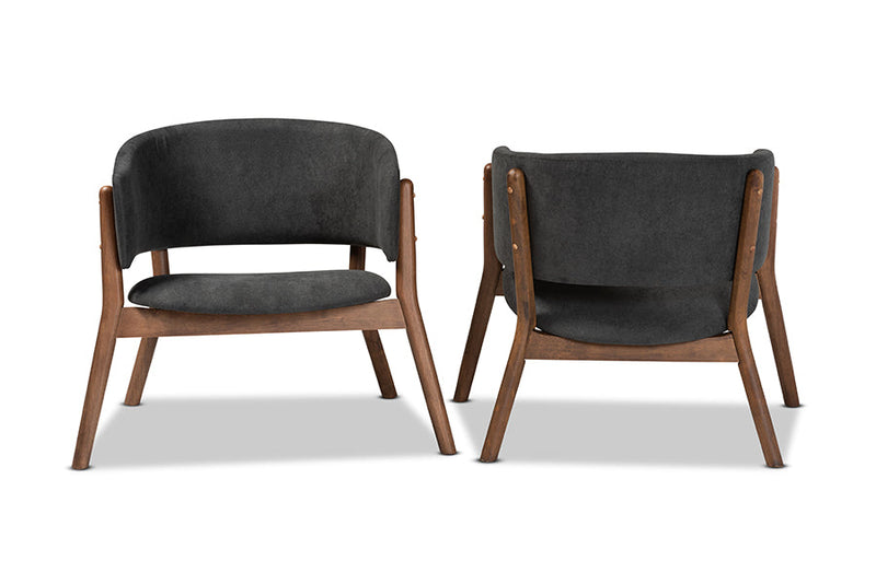 Nori Dark Gray Fabric Walnut Brown 2Pc Living Room Accent Chair Set Baxton