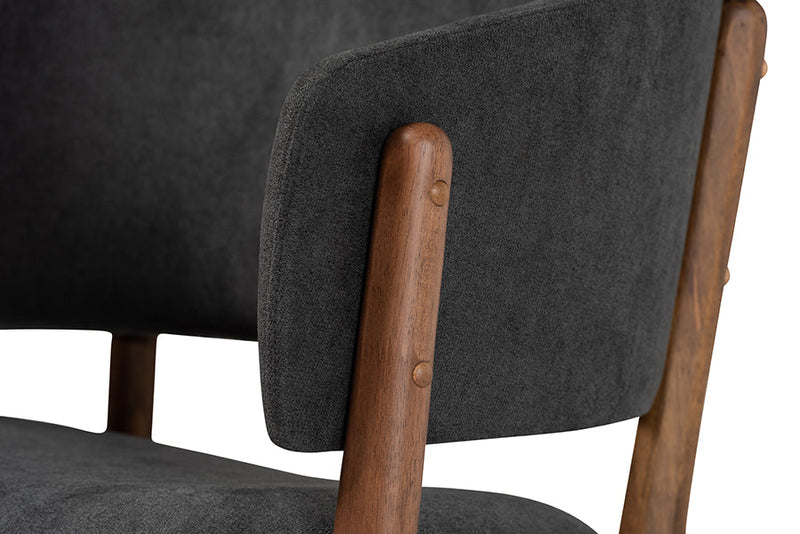 Nori Dark Gray Fabric Walnut Brown 2Pc Living Room Accent Chair Set Baxton
