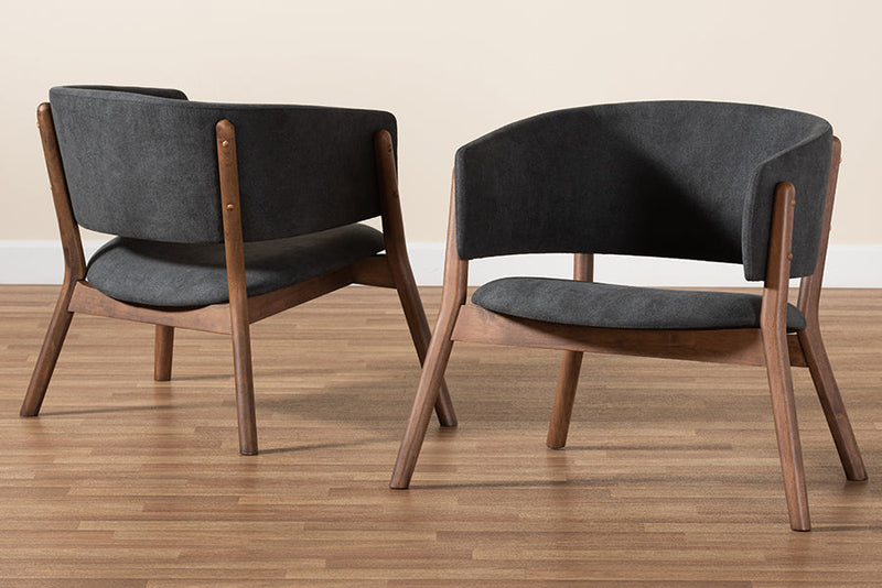 Nori Dark Gray Fabric Walnut Brown 2Pc Living Room Accent Chair Set Baxton