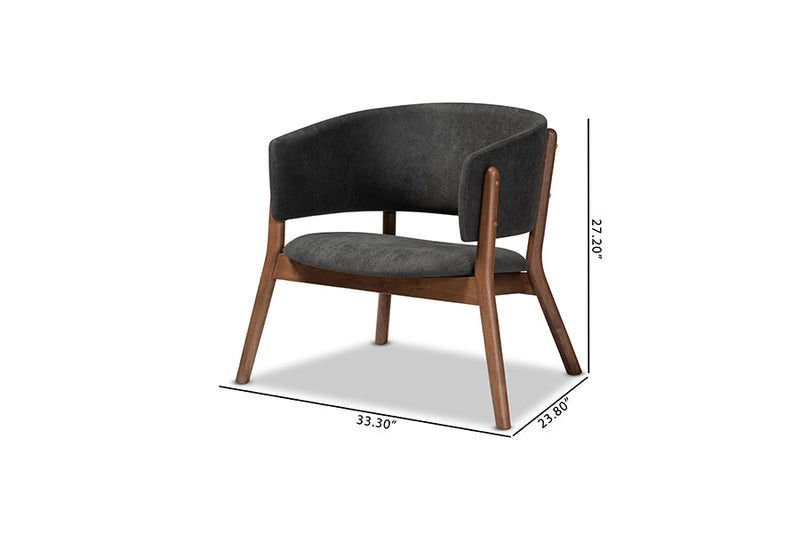 Nori Dark Gray Fabric Walnut Brown 2Pc Living Room Accent Chair Set Baxton