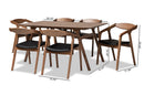 Beasley Black Faux Leather Upholstered and Walnut Brown 7-Piece Dining Set Baxton