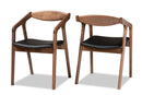 Beasley Black Faux Leather Walnut Brown 2Pc Dining Chair Set Baxton