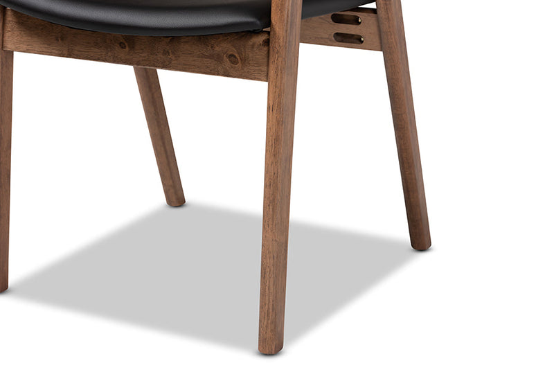 Beasley Black Faux Leather Walnut Brown 2Pc Dining Chair Set Baxton