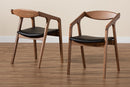 Beasley Black Faux Leather Walnut Brown 2Pc Dining Chair Set Baxton