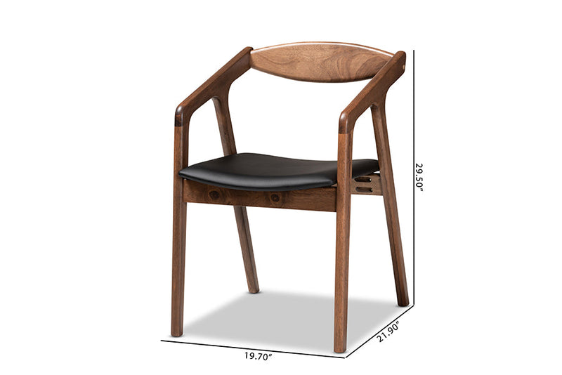 Beasley Black Faux Leather Walnut Brown 2Pc Dining Chair Set Baxton