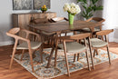 Beasley Gray Faux Leather Upholstered and Walnut Brown 7-Piece Dining Set Baxton